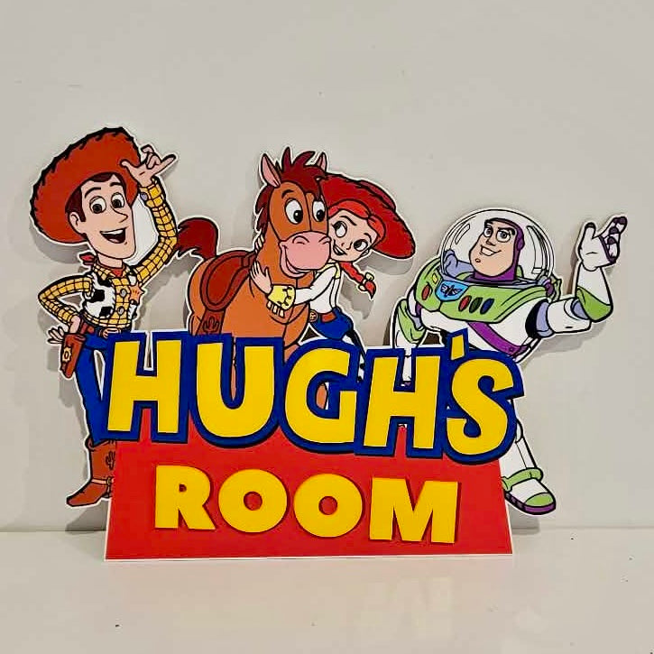 Personalised multilayer acrylic kids room door sign with a colourful custom name design