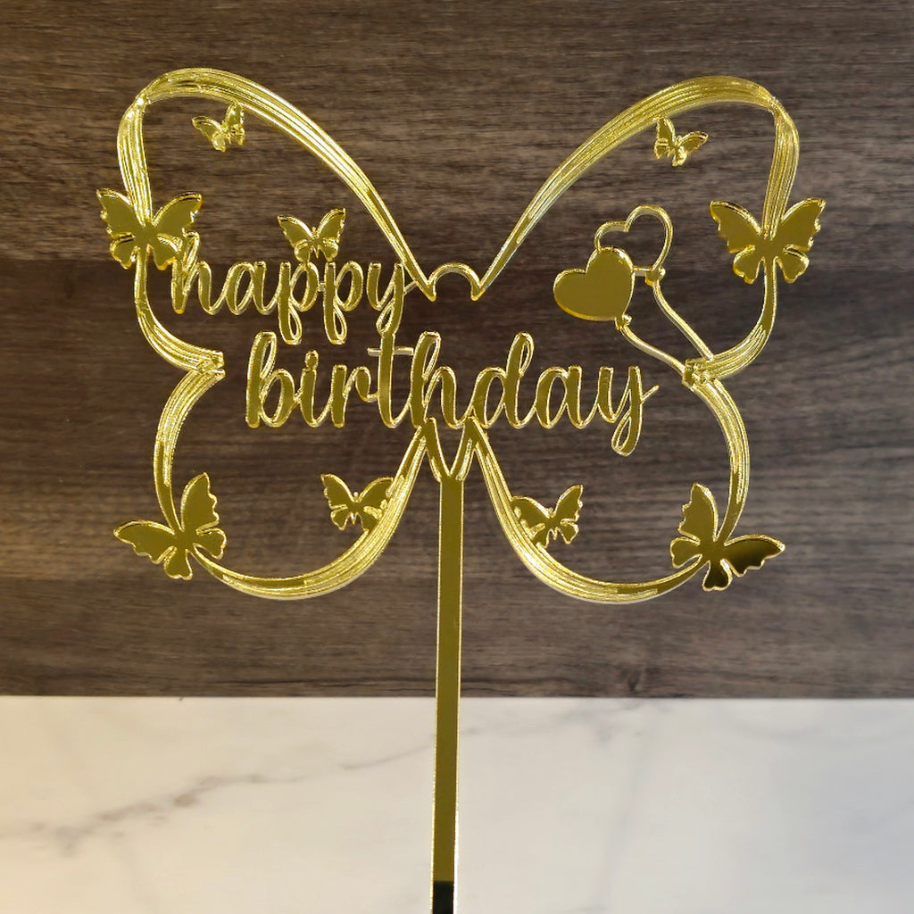 Gold Butterfly Happy Birthday Cake Topper