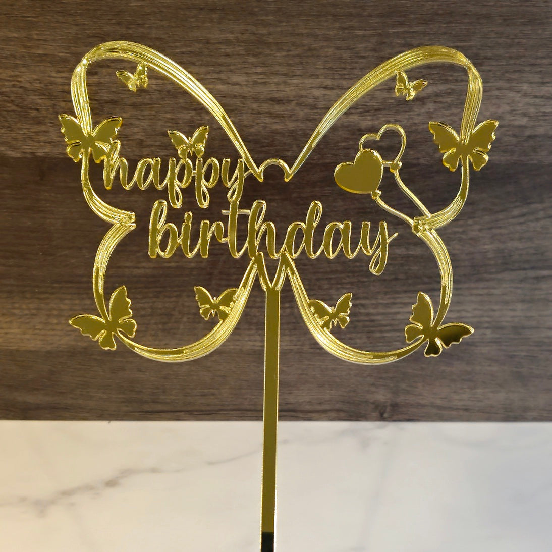 Gold Butterfly Happy Birthday Cake Topper
