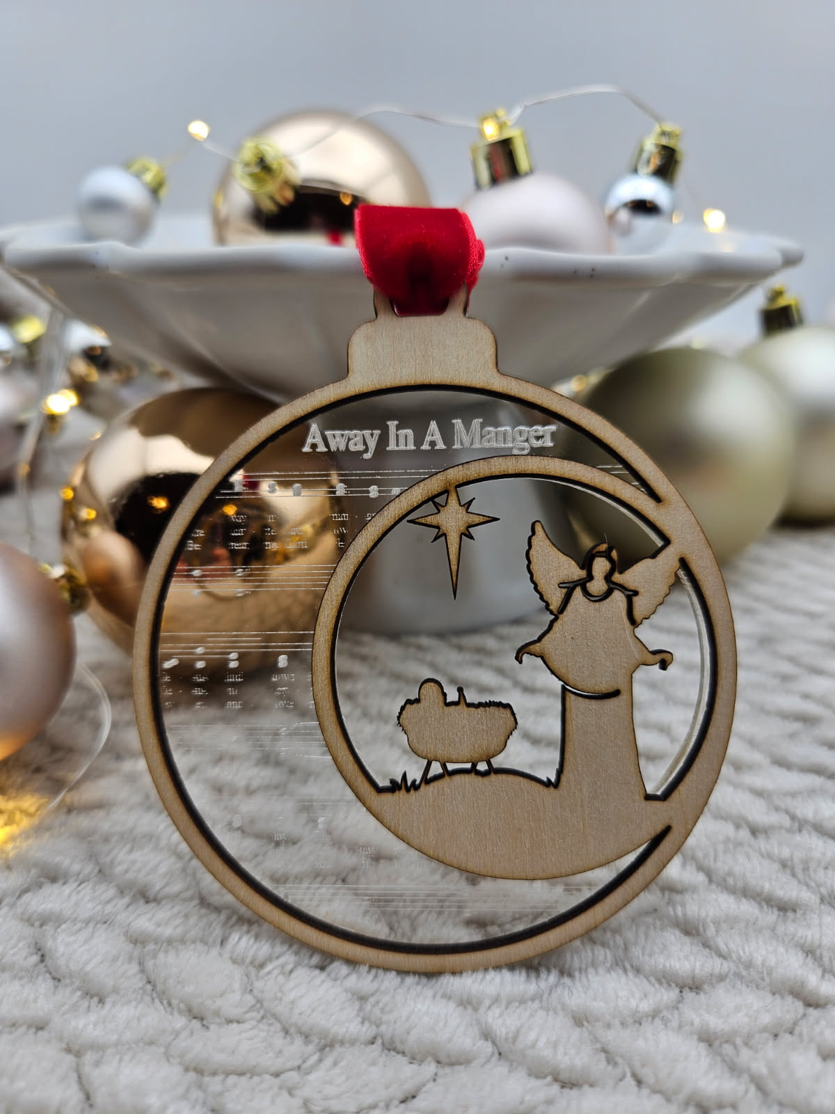 Nativity Carol Christmas Bauble – Timber & Clear Acrylic