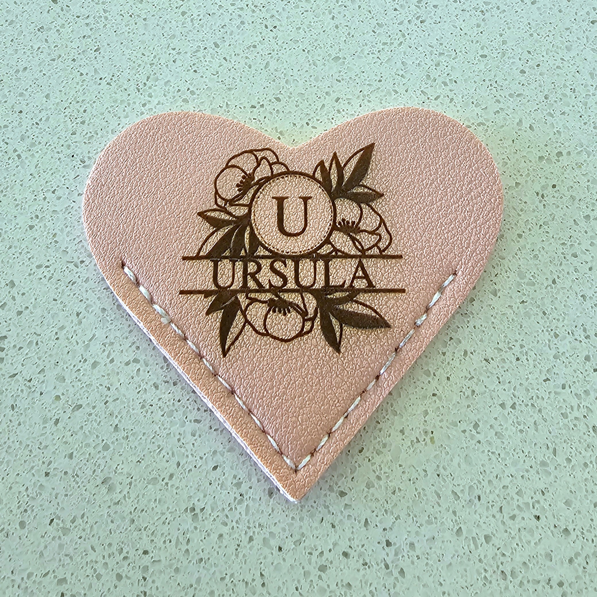 Personalised Leather Heart Bookmark – Floral Engraved Design