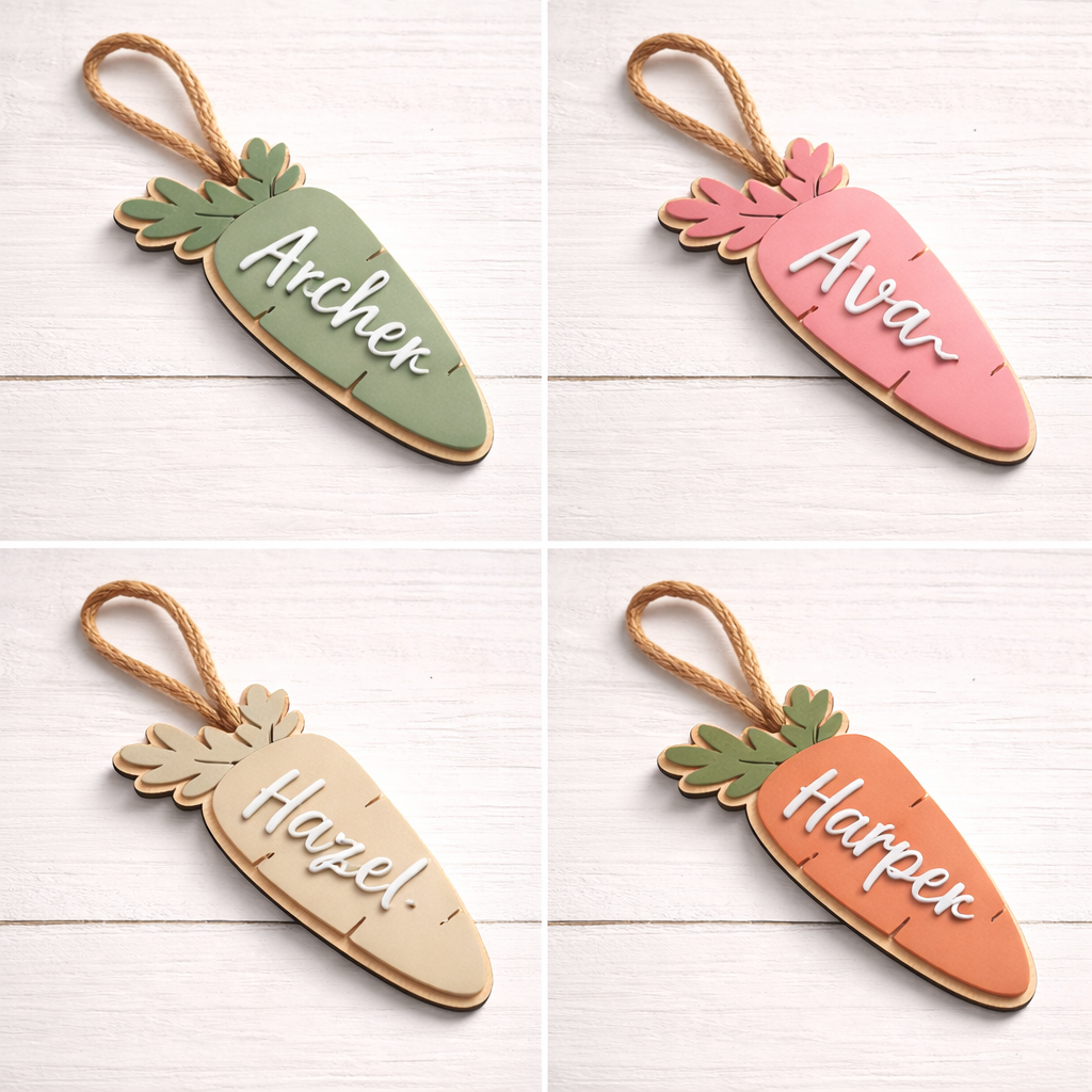 Personalised Carrot Easter Basket Name Tag – Gloss Acrylic