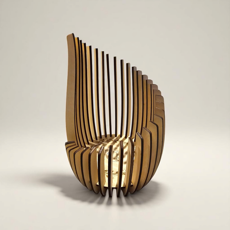 Wooden lamp with a modern design on a light background