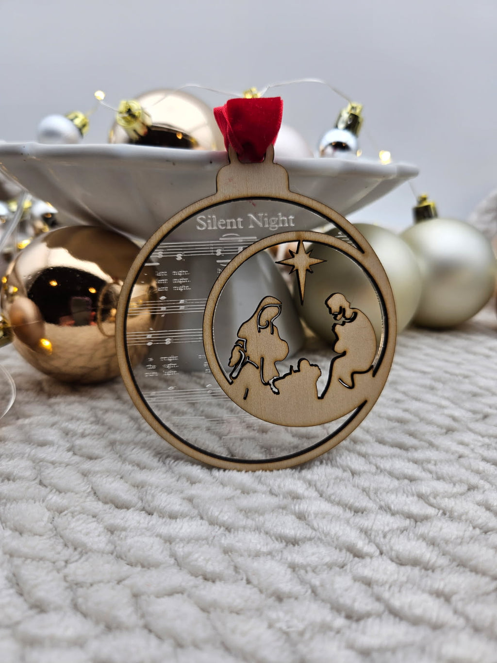 Nativity Carol Christmas Bauble – Timber & Clear Acrylic