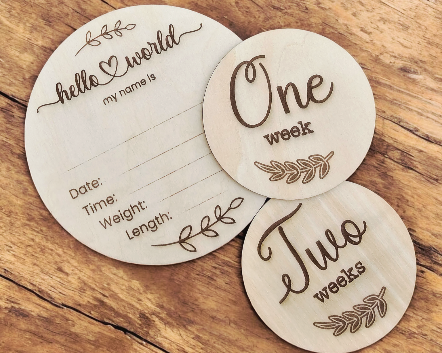 Engraved Wooden Baby Milestone Disc Set (16 Pieces)