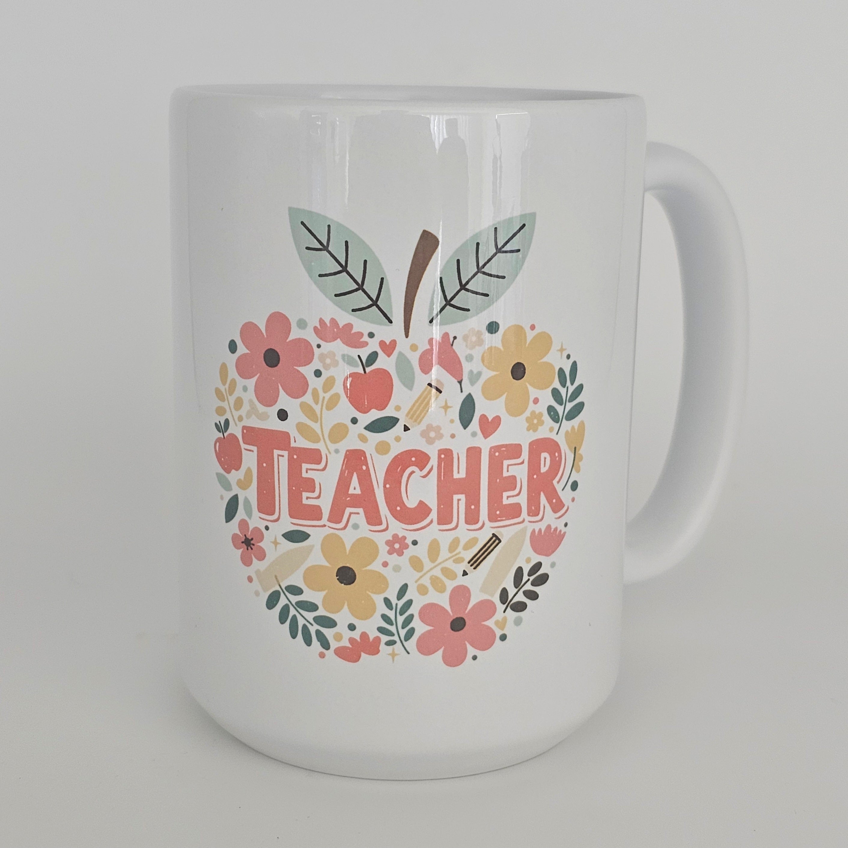 Teacher Gift Mug – Floral Apple Design – 450ml