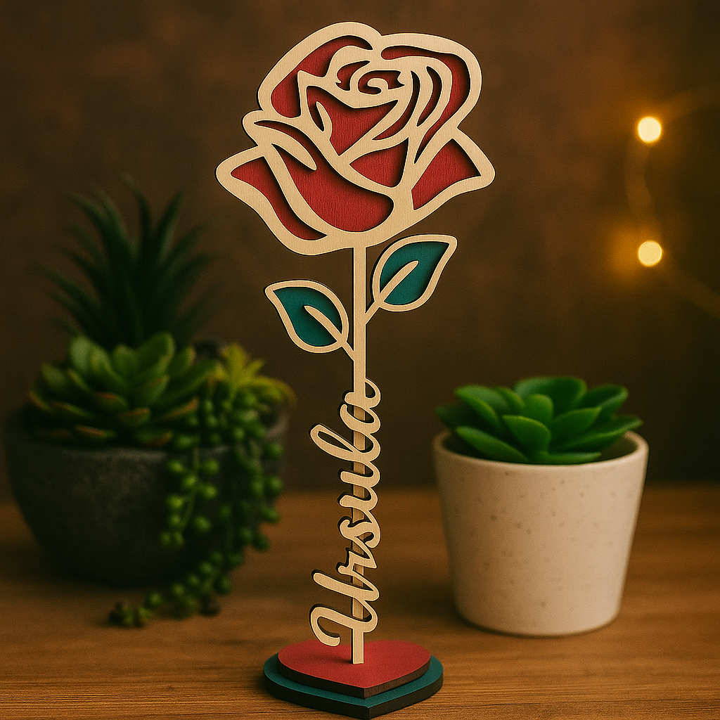 Personalised Wooden Rose – Custom Name Gift Decor