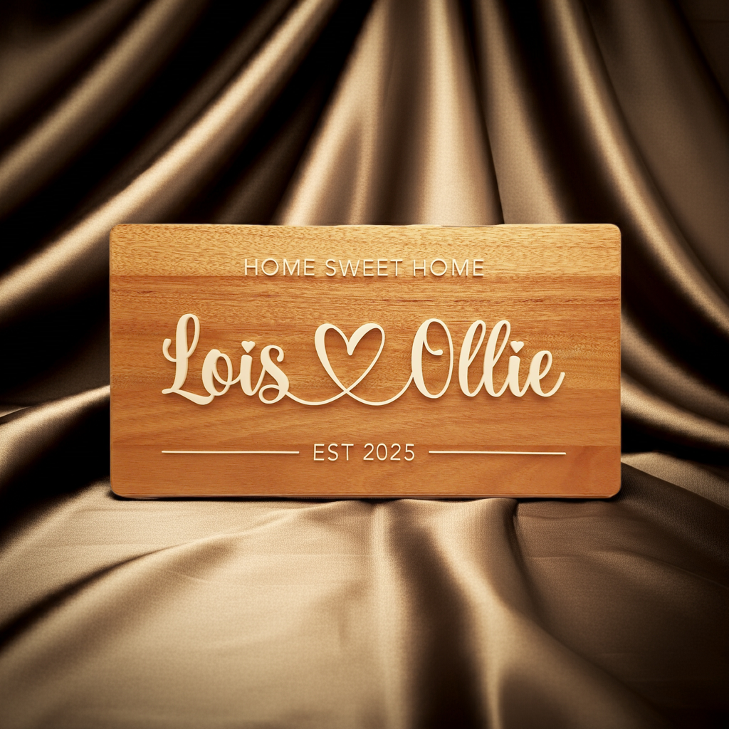 Personalised Timber Home Sign – Custom Acrylic Name Plaque for First Home, Housewarming or Anniversary Gift