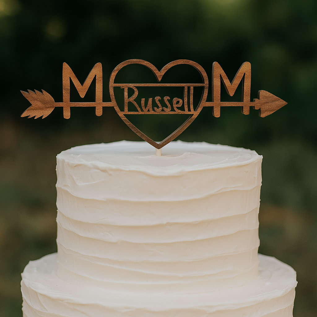 Rustic Love Heart Cake Topper – Custom Name & Initials