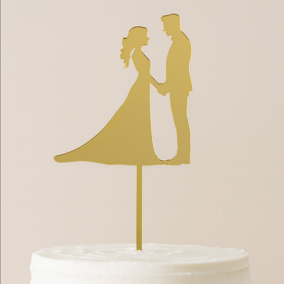 Gold Bride and Groom Wedding Cake Topper – Elegant Mirror Acrylic